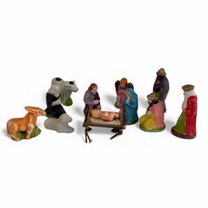 Vintage 1950s Japan Nativity Scene Mini Hand Painted Ceramic
